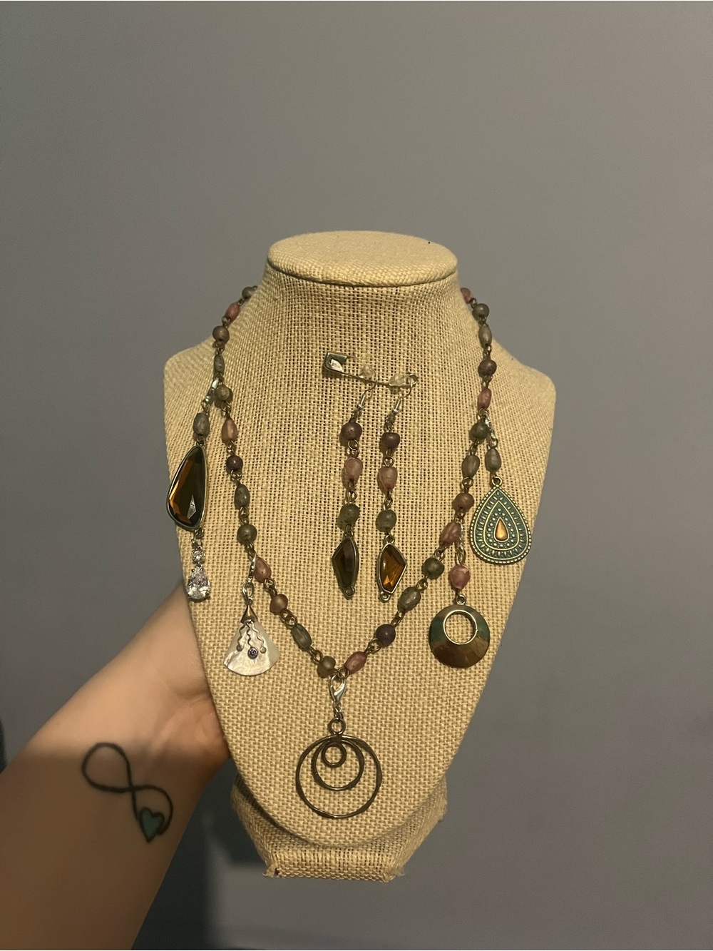 #4. Handmade Up Cycled Necklace & Earring Set & Attachable Charms✨